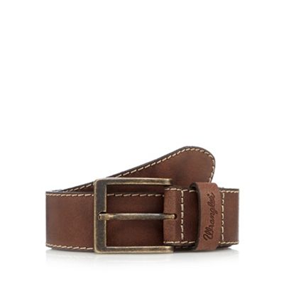 Wrangler Big and tall light brown contrast stitched leather belt